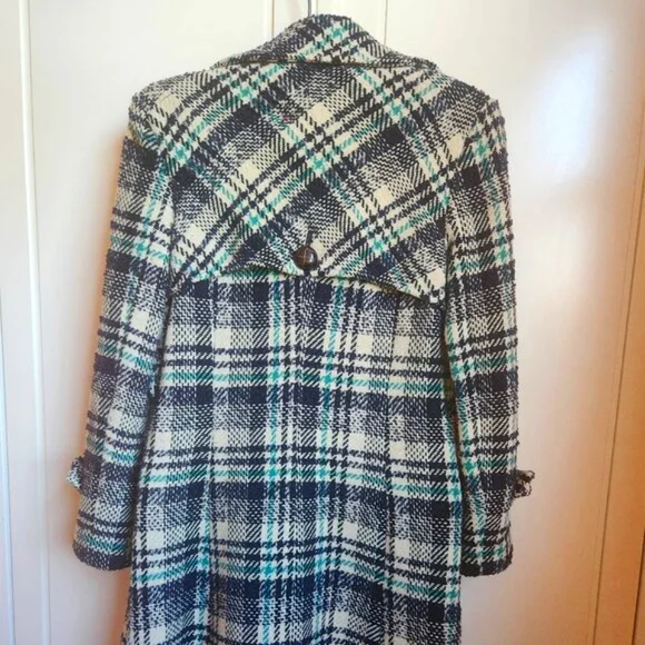 Wool Textured Plaid Trench Pea Lapel Coat Small Estimated Size 4 - Picture 5 of 12
